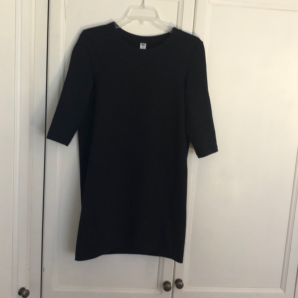 Black 3/4 Sleeve Ribbed Cotton Sheath Dress